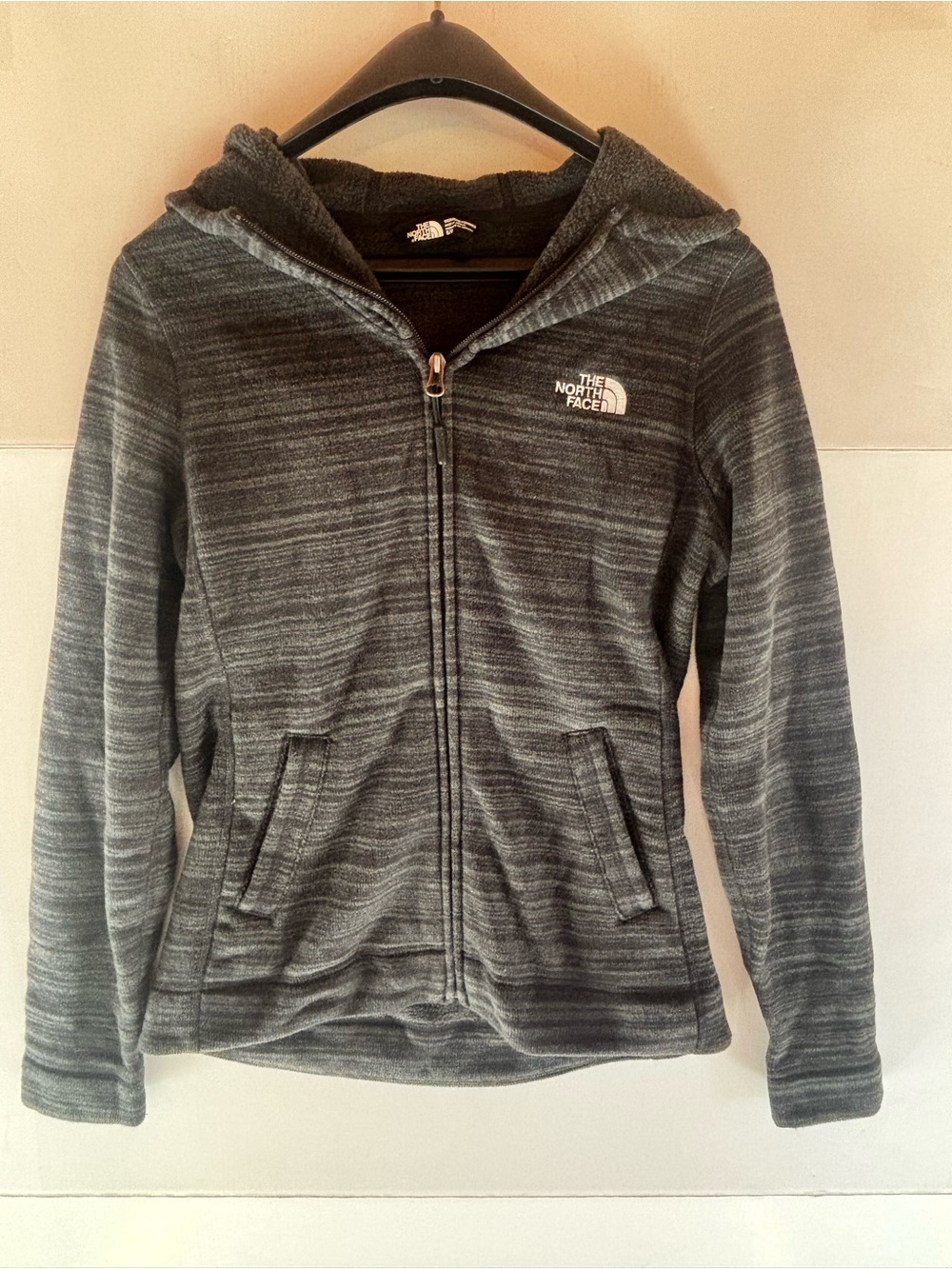 The North Face Women's Heathered Gray Fleece Full Zip Hooded Logo Hoodie S
